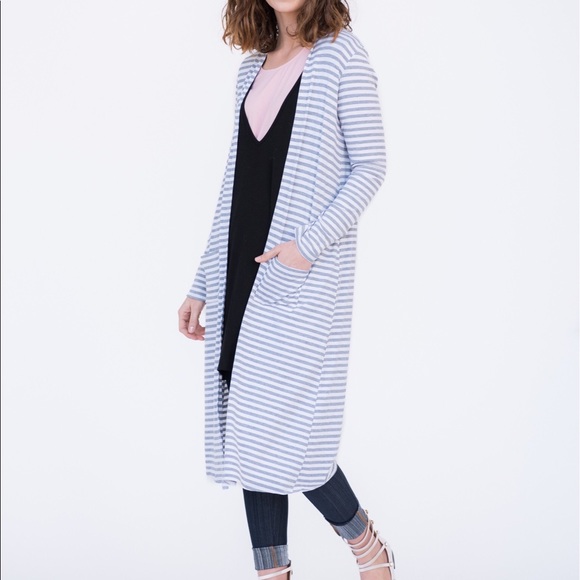 Agnes & Dora Sweaters - Agnes & Dora Striped Ribbed Grey &White Duster XXL